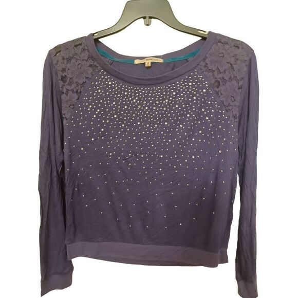 Rewind Tops - Rewind Top Long Sleeve Lightweight Color Purple With Silver Studs Size Medium